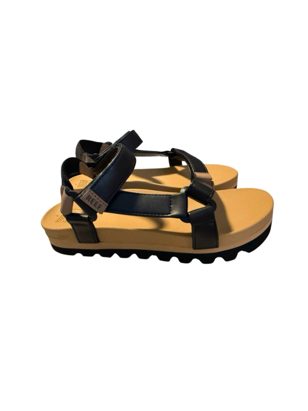 Reef Kids Rem Hi Sandals Black Tan Hook & Loop Straps Youth Size 3 NEW